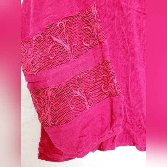 Lee Women's 100% Rayon Mesh Embriodered Boho Blouse Barbie Pink 1X - Picture 4 of 16